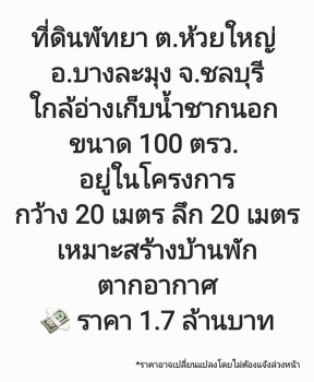 ขาย ที่ดิน ที่ดินเหมาะสำหรับทำบ้านพักตากอากาศ ที่ดินพัทยา ต.ห้วยใหญ่ อ.บางละมุง จ.ชลบุรี 100 ตร.วา ราคาถูกที่สุด. ทำเลดีที่สุด. รูปที่ 1