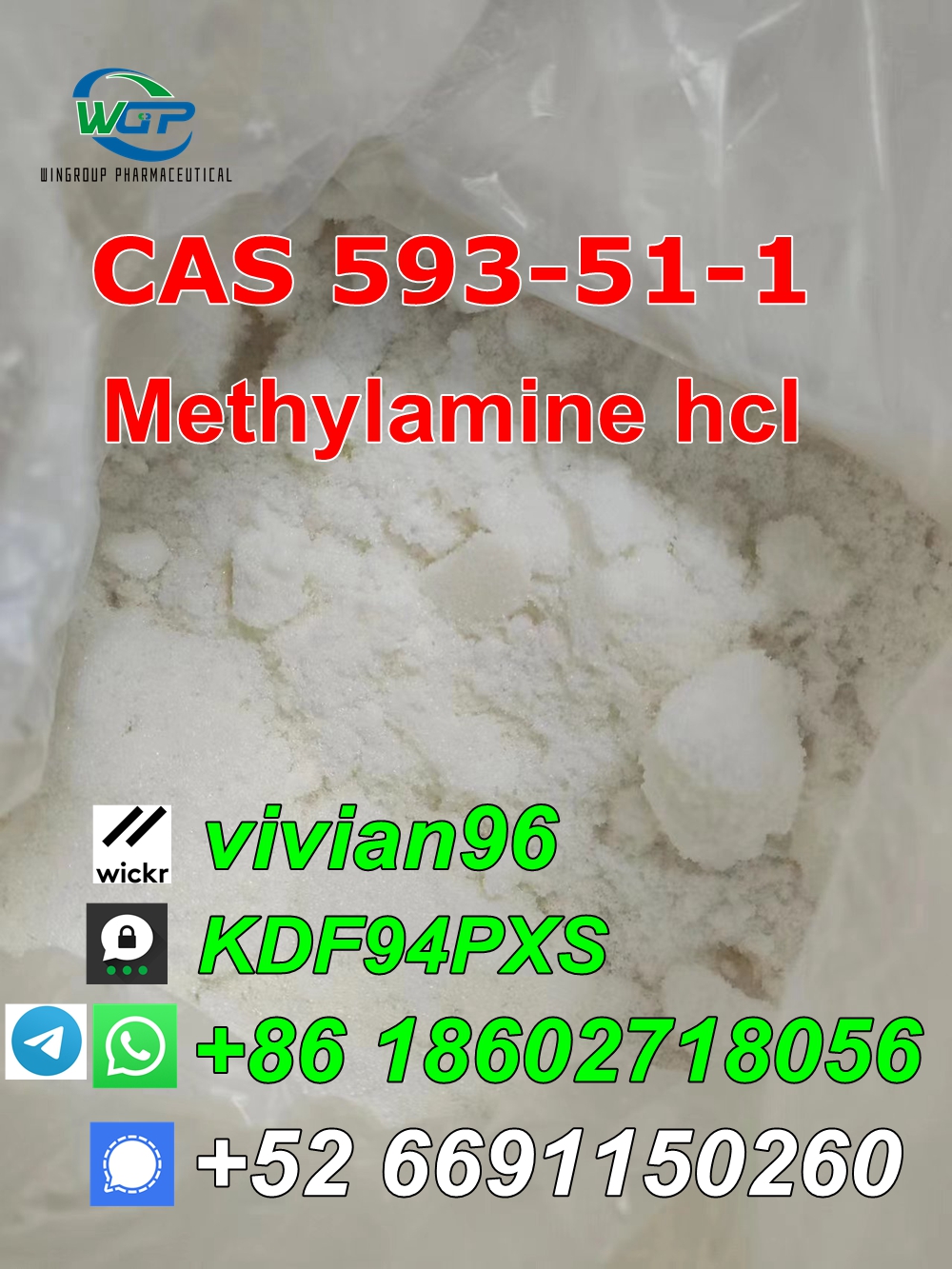 (wickr:vivian96) 99% Purity Methylamine Hydrochloride CAS 593-51-1 Canada stock รูปที่ 1