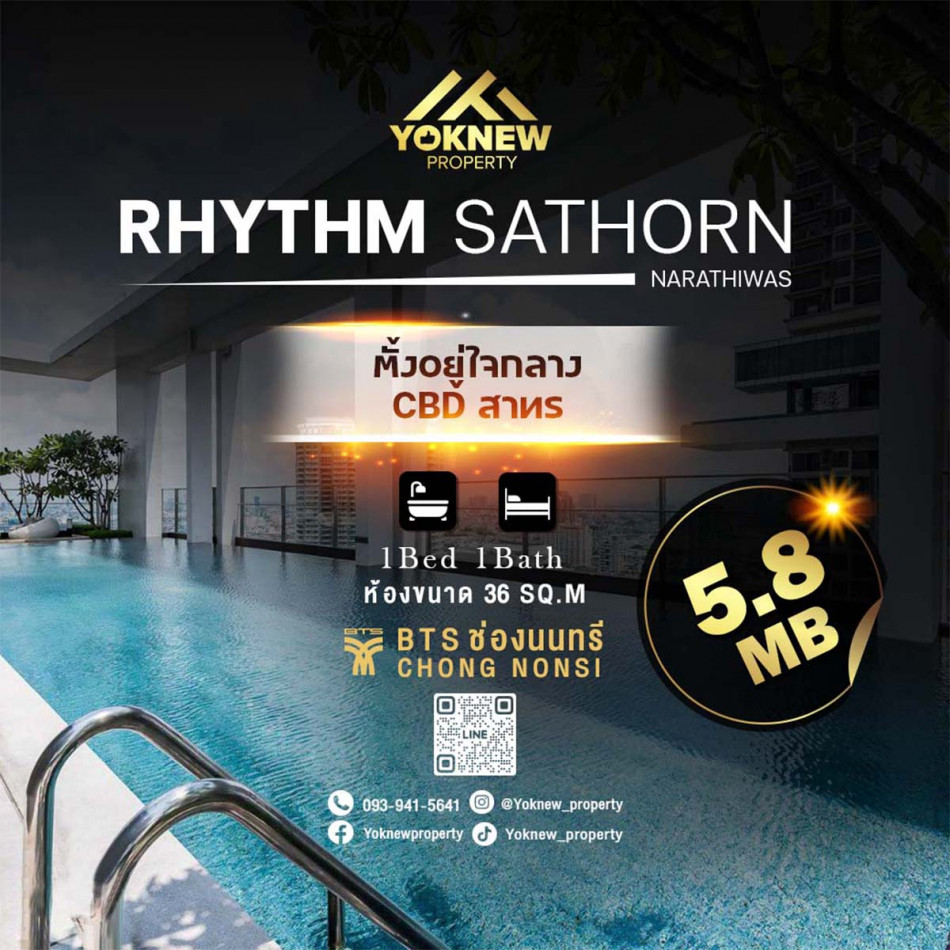 ขายห้องตำแหน่งสวย ชั้นสูง คอนโด Rhythm Sathorn Narathiwas  ราคานี้ต่ำกว่าตลาด รูปที่ 1