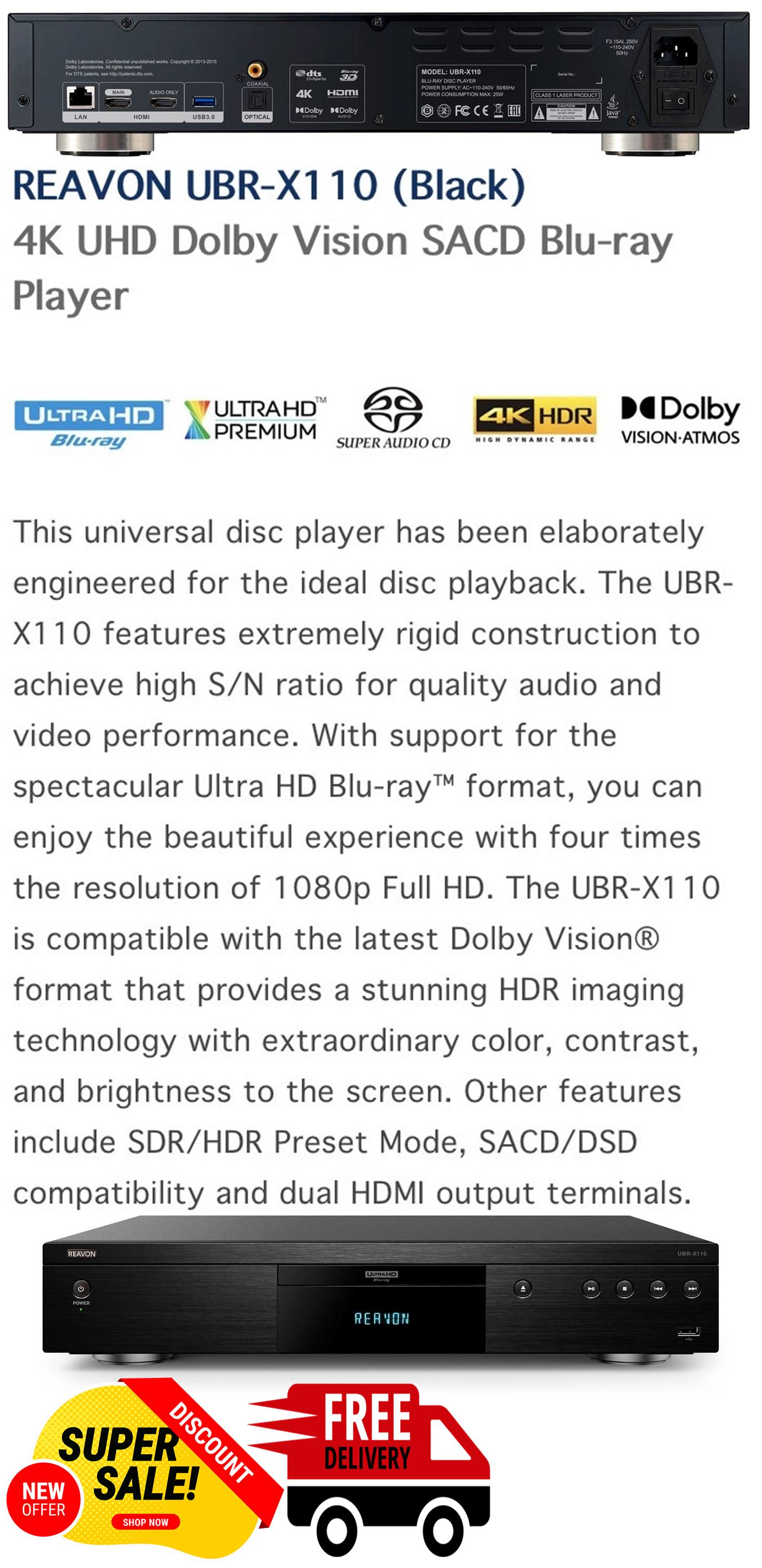 REAVONเล่นแผ่น3Dรุ่นUBR-X110เครื่องเล่นULTRAL HD4Kบูลเรย์ดิกส์universalรองรับระบบเสียงDOLBYVISIONแถมเครื่องฟอกอากาศPM2.5 รูปที่ 3