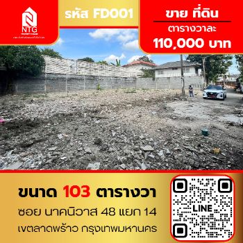 ขาย ที่ดิน FD001 ซอย นาคนิวาส 48 ขนาด 103 ตารางวา 103 ตร.วา รูปที่ 1