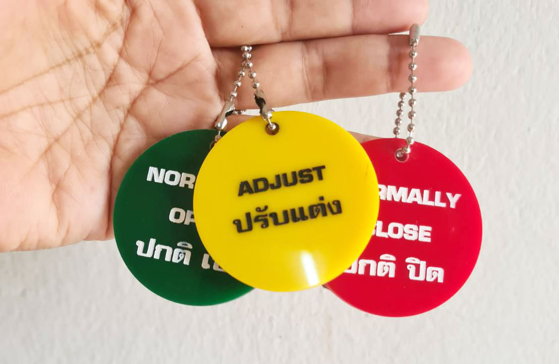 ป้ายอะคริลิค ป้ายแขวนวาล์ว ขนาด 5 ซม. หนา 3 มิล ปกติเปิด- ปรับแต่ง - ปกติปิด รูปที่ 7