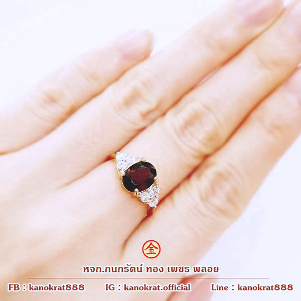 แหวนพลอยโกเมน พลอยแท้จากจันทบุรี ประดับเพชรสวิส ตัวเรือนทองคำแท้ 90% มีใบรับประกันจากทางร้าน [Natural Garnet] รูปที่ 1