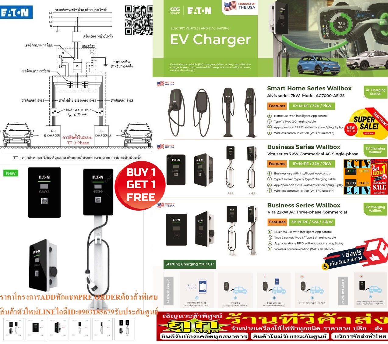 EATONเครื่องชาร์จรถยนต์ไฟฟ้าBUSSINES AC SERIES 22kW32Aติดตั้งแบบติดผนังตั้งพื้นPOWER XPERT EVXฟรีSOUNDBARลำโพงบูลทูธพกพา รูปที่ 5