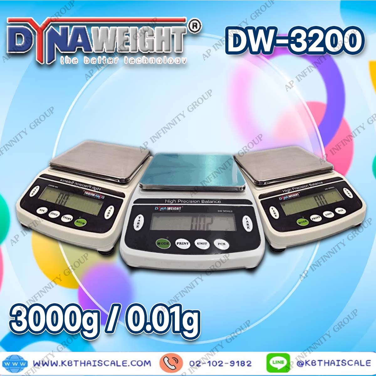 ตาชั่งดิจิตอล เครื่องชั่งทศนิยม 2 ตำแหน่ง 3000g ความละเอียด 0.01g DynaWeight รุ่น DW3200 รูปที่ 1