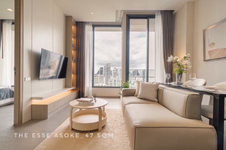 ให้เช่า คอนโด ห้องมุม 1 ห้องนอน แต่งสวย The Esse Asoke (ดิ เอส อโศก) 47 ตรม. เห็นวิวเมืองสวย ชั้นสูง ติด MRT เพชรบุรี อโศก รูปที่ 1