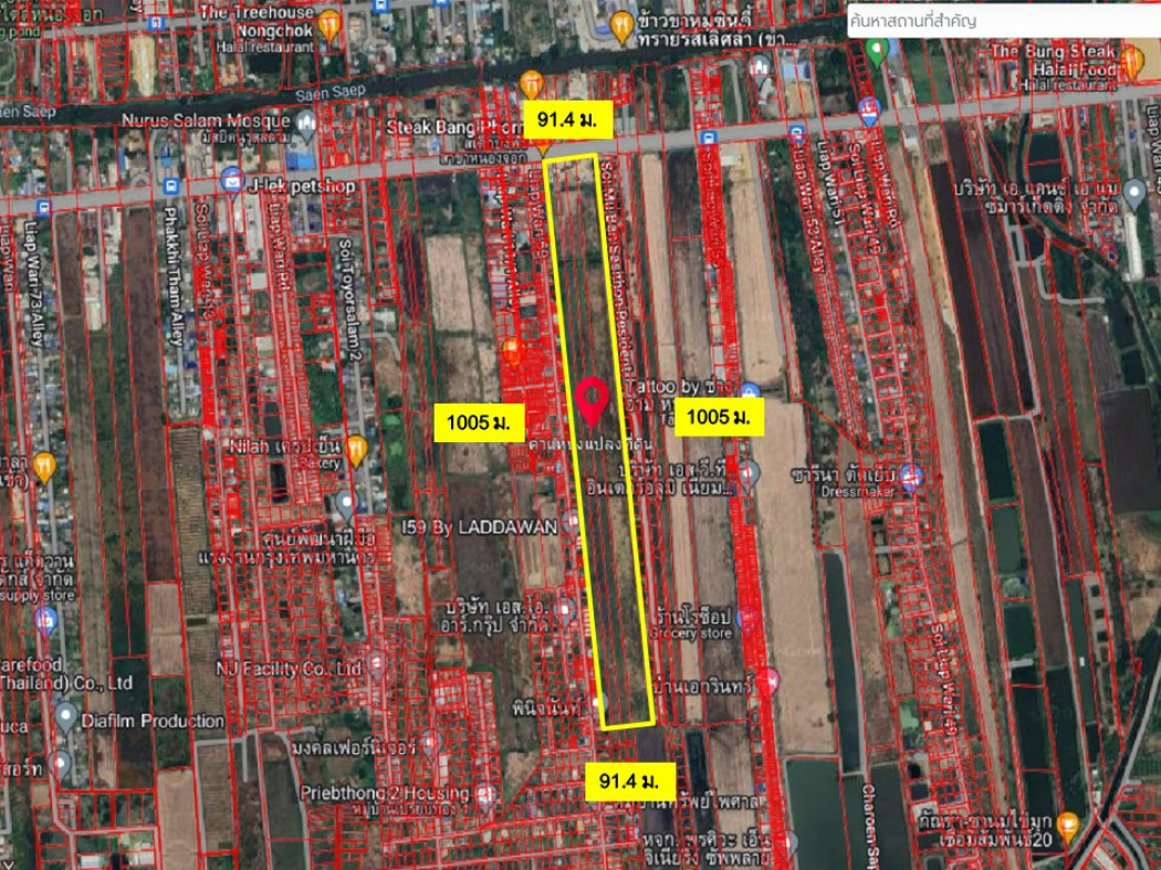 ขาย ที่ดินแปลงยาว ติดถนนเลียบวารีหนองจอก ตรงข้ามปั๊มเชลล์ 57 ไร่ 1 งาน 61 ตร.วา รูปที่ 1