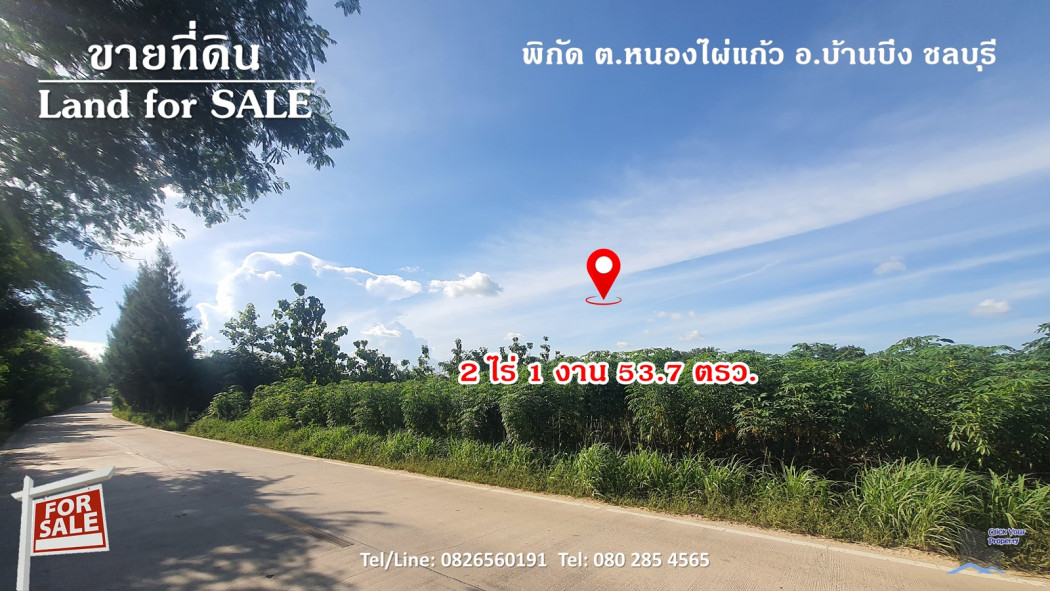 ขาย ที่ดิน สี่เหลี่ยมผืนผ้า ติดทางสาธารณประโยชน์ 2 ด้าน 2 ไร่ 1 งาน 53.7 ตร.วา ใกล้ถนน 344 บ้านบึง-ชลบุรี รูปที่ 1