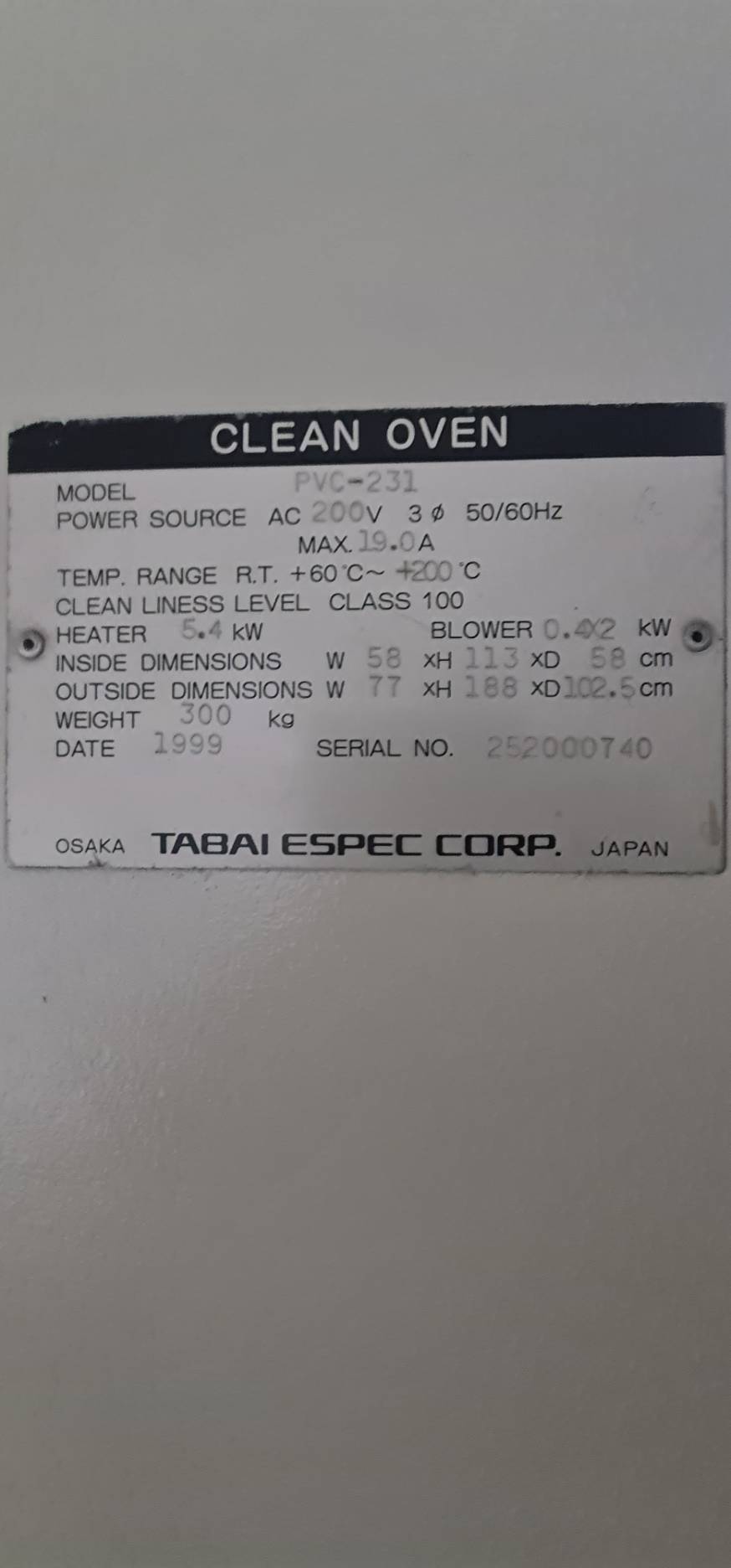 ตู้อบ ESPEC CLEAN OVEN PVC-231 เก็บอุณหภูมิทำให้เลนส์แว่นตาแข็งตัว รูปที่ 2
