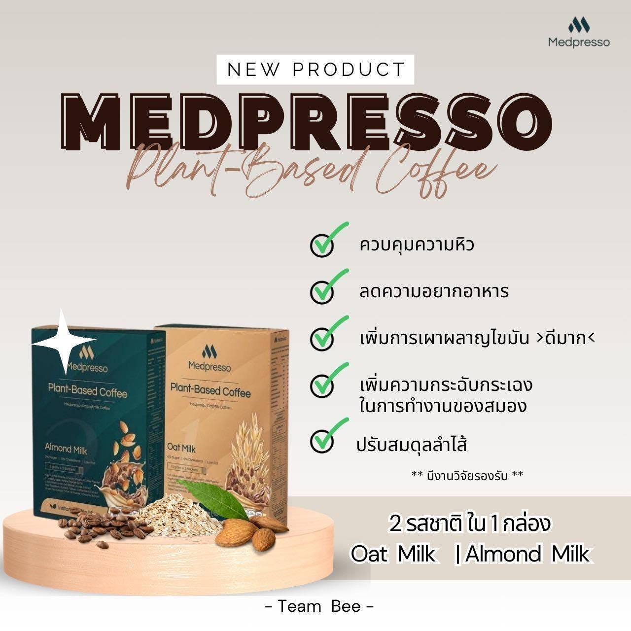 Medpresso plant-Bese coffee กาแฟนมพืชเพื่อสุขภาพ ไม่มีน้ำตาล ไม่มีคอเลสเตอรอล คุมความหิว ลดความอยากอาหาร  เร่งการเผาผลาญไขมัน รูปที่ 3