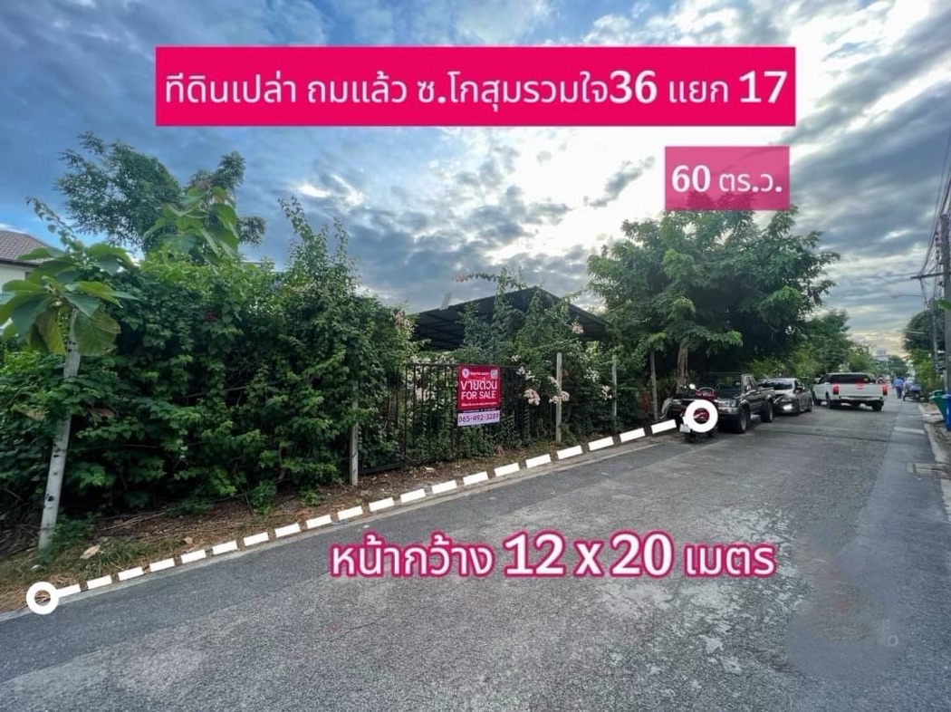 ขาย ที่ดิน ทำเลทองดอนเมือง ซอยโกสุมรวมใจ 60 ตร.วา ถมแล้ว  หน้ากว้าง 12 เมตร ลึก 20 เมตร เหมาะสร้างบ้าน โฮมออฟฟิศ รูปที่ 1