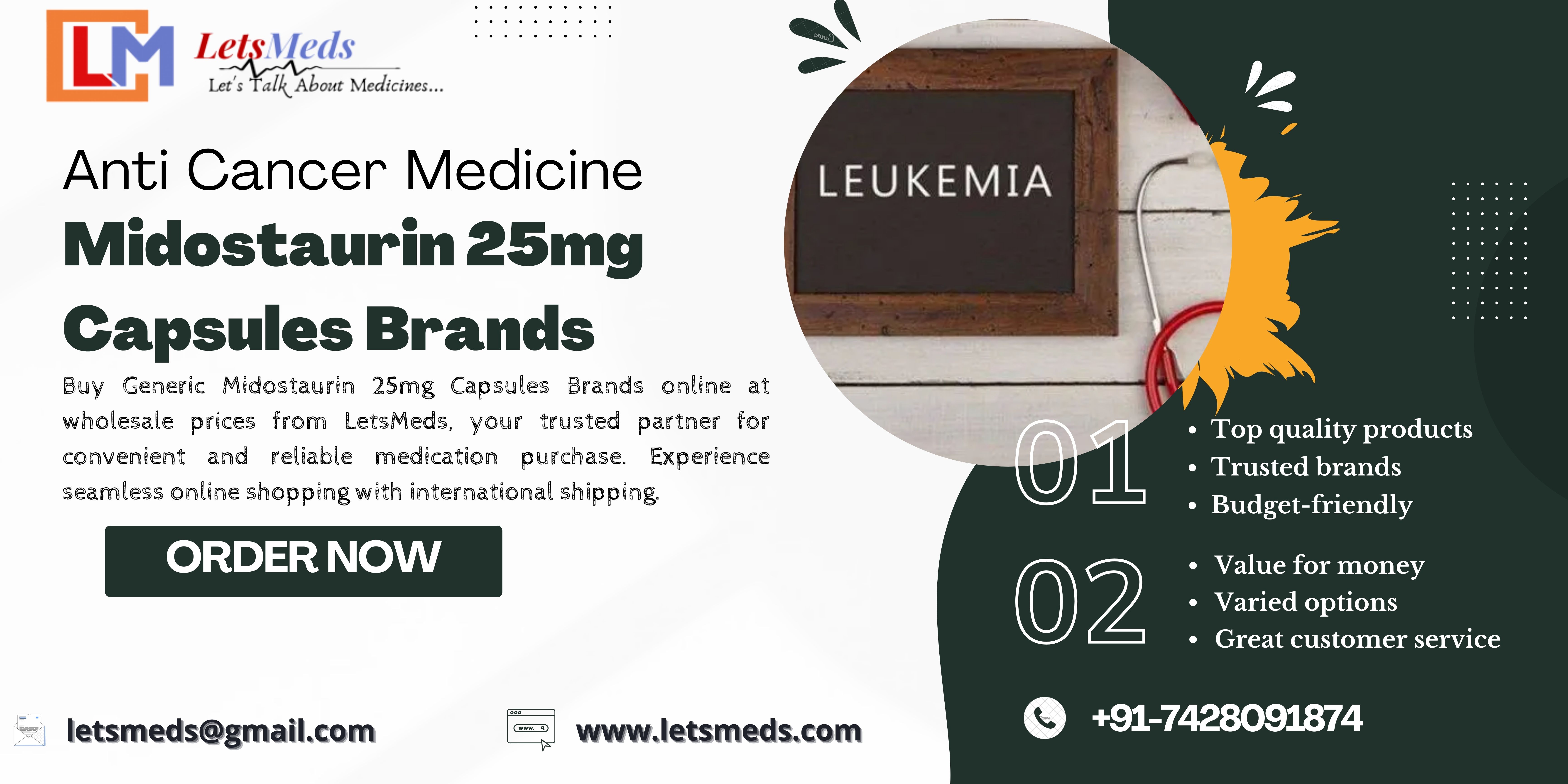 Buy Generic Midostaurin 25mg Capsules Brands Online at Wholesale Price from LetsMeds รูปที่ 1