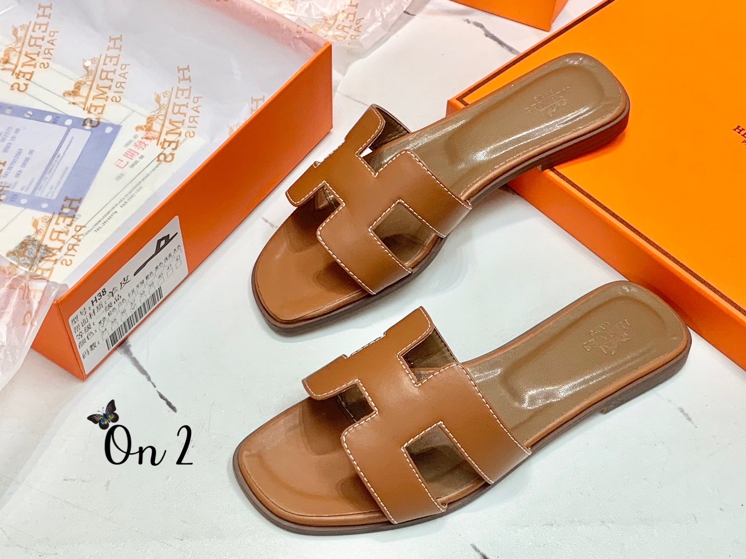 Hermes oran sandal รองเท้าแตะสวมรุ่นตัวแม่หนังเดินด้ายแบบออริจินัลทรงเริ่ดมากกกกกก รูปที่ 3
