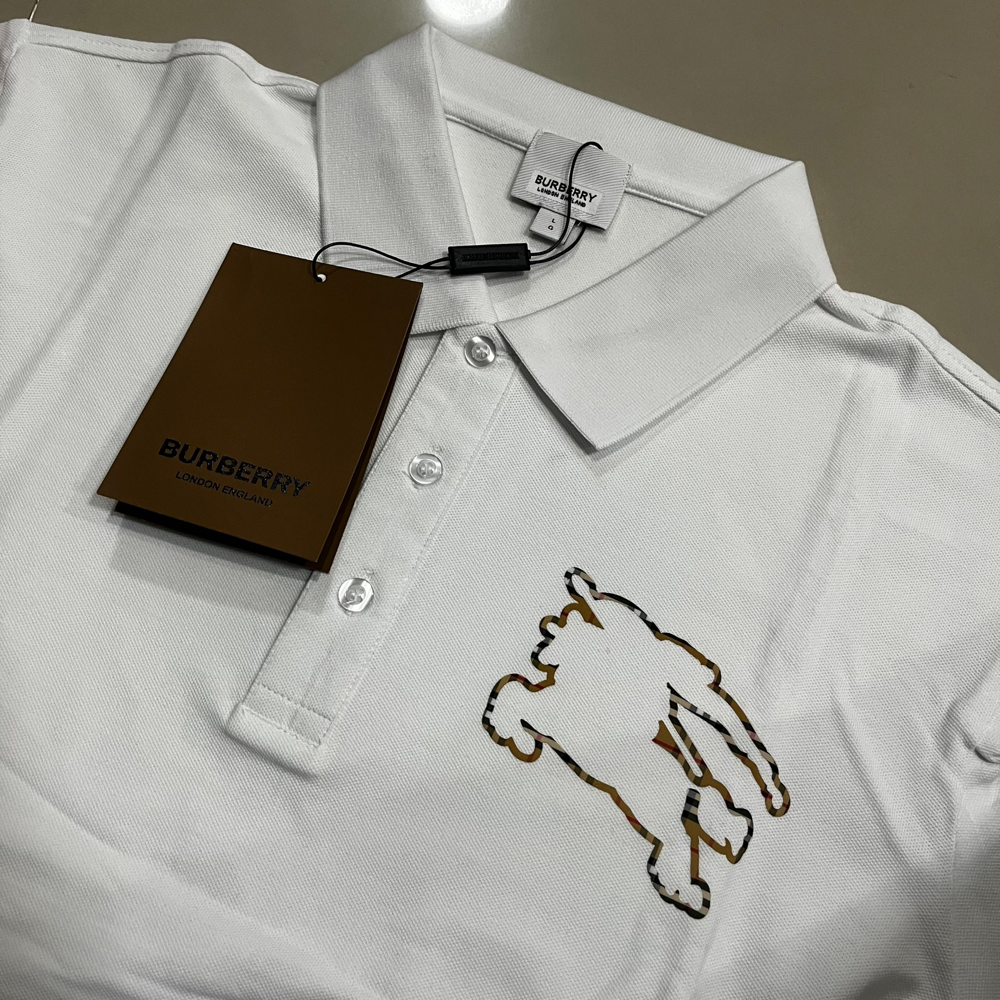New Burberry Check EKD Polo Shirt   ขาว   รูปที่ 5