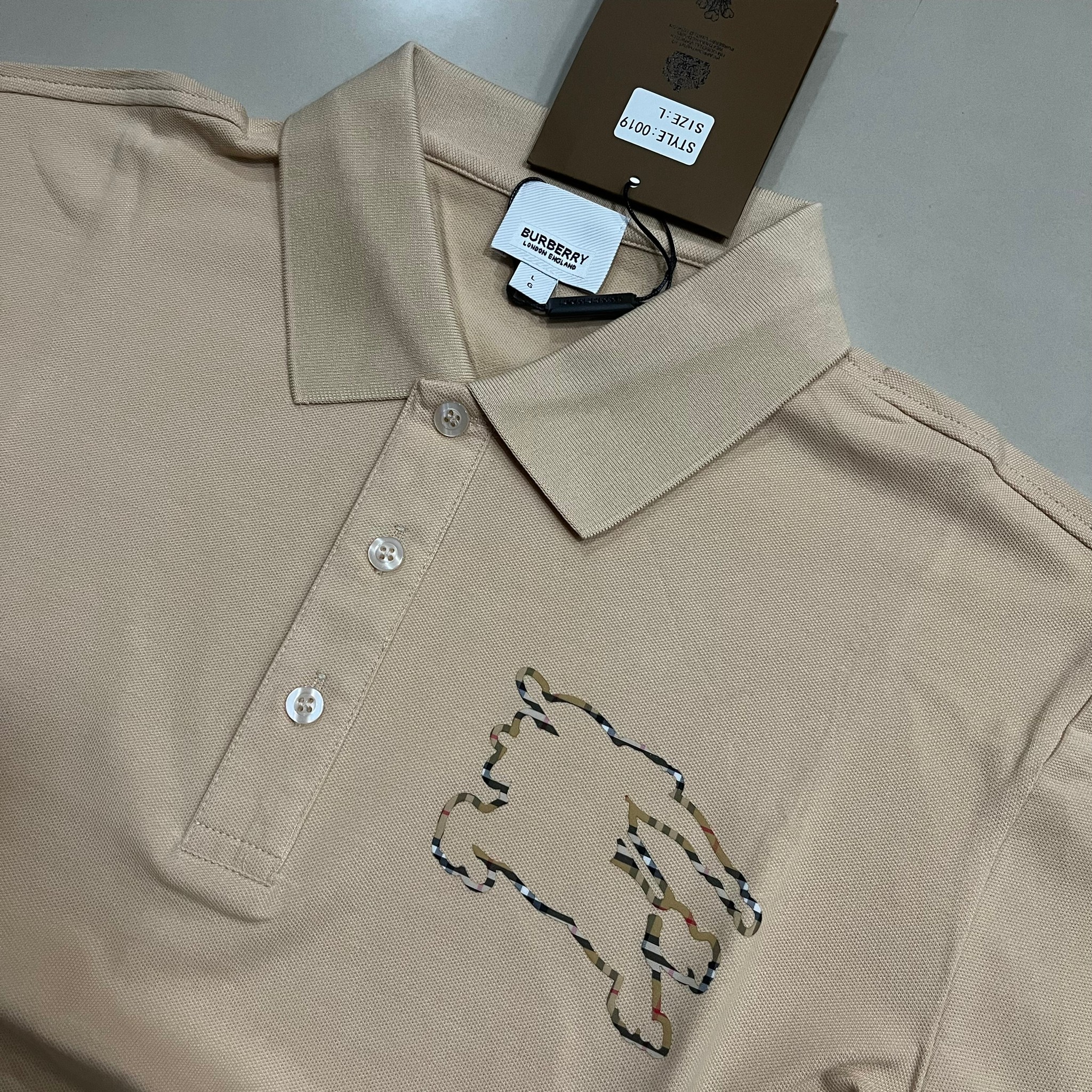 New Burberry Check EKD Polo Shirt  เบจ รูปที่ 3