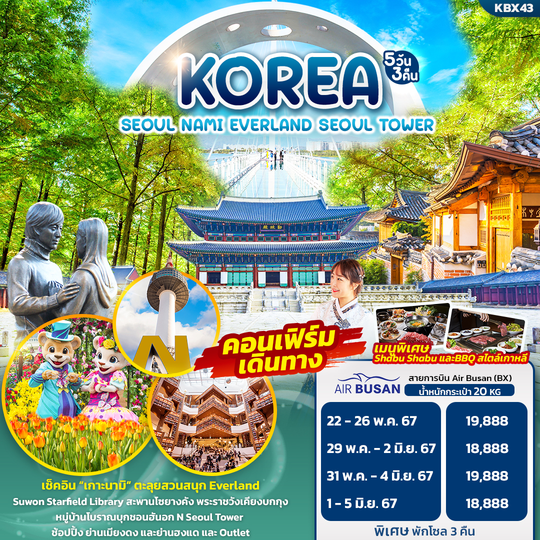 KOREA SEOUL NAMI EVERLAND SEOUL TOWER 5วัน3คืน รูปที่ 1