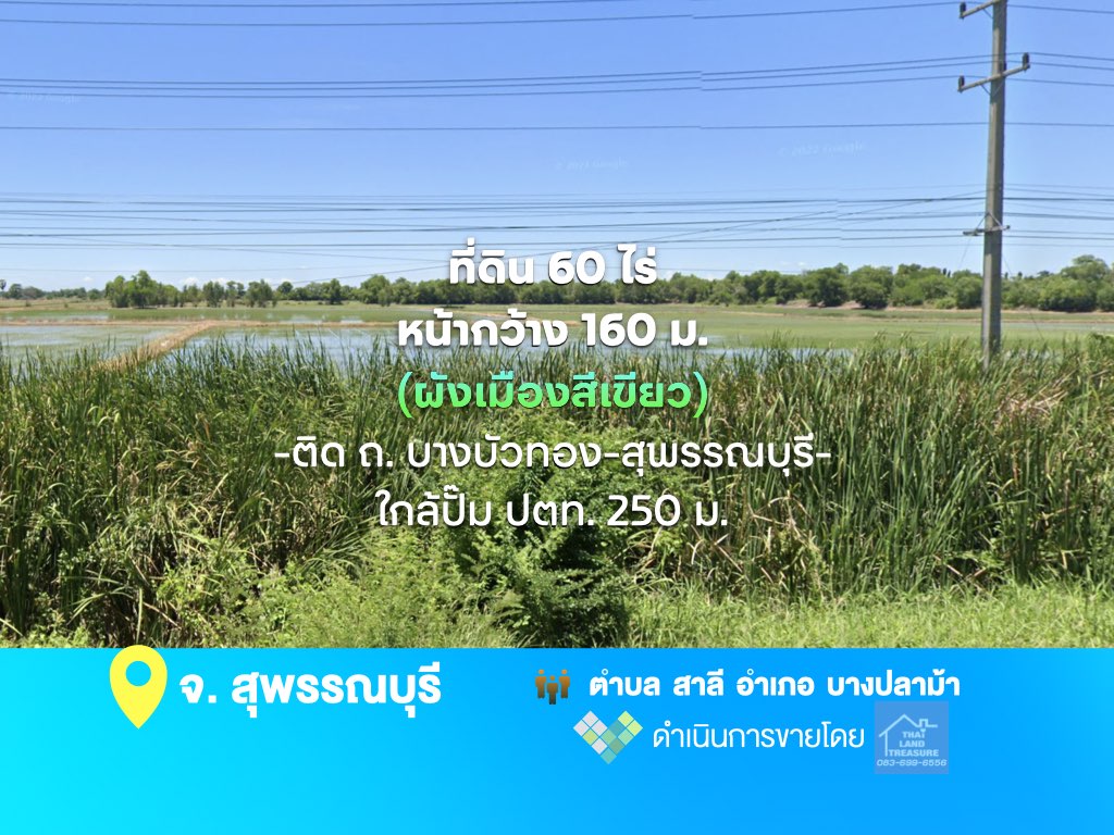 ที่ดิน 60 ไร่ หน้ากว้าง 160 ม. ติด ถ. บางบัวทอง-สุพรรณบุรี (340) (ผังเมืองสีเขียว) ใกล้ปั๊ม ปตท. 250 ม. ถูกกว่าราคาตลาด รูปที่ 3