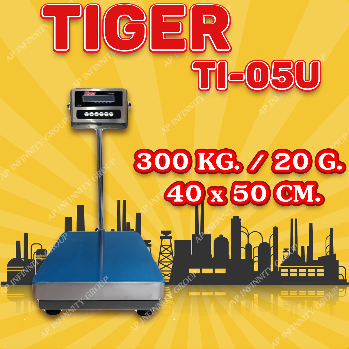 ตาชั่งดิจิตอล เครื่องชั่งดิจิตอล เครื่องชั่งตั้งพื้น 300kg ความละเอียด 20g ยี่ห้อ Tiger รุ่น TI–05U แท่นชั่งขนาดฐาน 40x 50cm มีช่อง USB สำหรับการบันทึกข้อมูลได้ รูปที่ 1