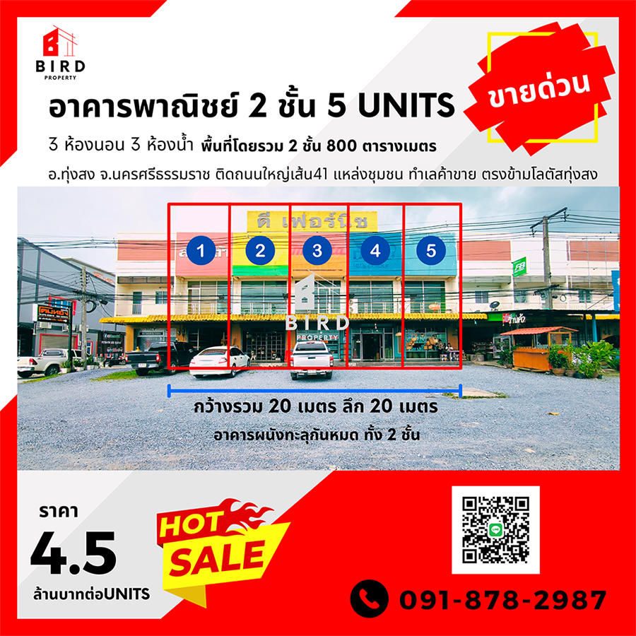 HOT SALE อาคารพาณิชย์ 2 ชั้น 5 Units 3 ห้องนอน 3 ห้องน้ำ พื้นที่โดยรวม 2 ชั้น 800 ตารางเมตร รูปที่ 1