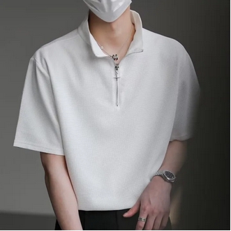 Light Mature Style High-end Polo Shirt, Loose Short Sleeves, White Shirt, Versatile Simple Zipper Top รูปที่ 1