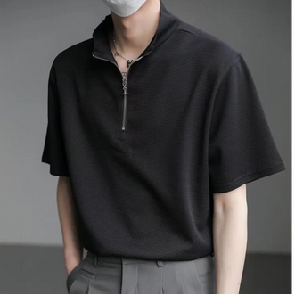 Light Mature Style High-end Polo Shirt, Loose Short Sleeves, White Shirt, Versatile Simple Zipper Top รูปที่ 4