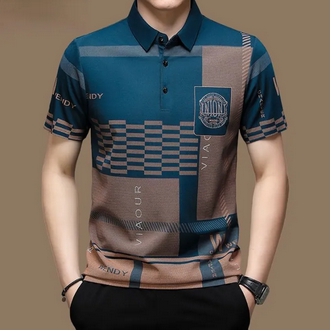 เสื้อยืดแขนสั้นสำหรับผู้ชาย,เสื้อสวมหัวเสื้อโปโลลายมีกระดุมคอปกเสื้อพิมพ์ลายตัวอักษร2023ฤดูร้อนใหม่ รูปที่ 3
