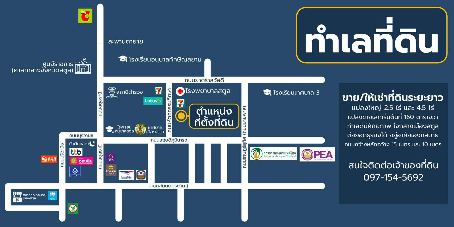 ขายหรือให้เช่าถูกมาก!! ที่ดินทำเลทอง ใจกลางอำเภอเมืองสตูล ใกล้โรงพยาบาล โรงเรียน บิ๊กซี ตลาด  เซเว่นฯ รูปที่ 3
