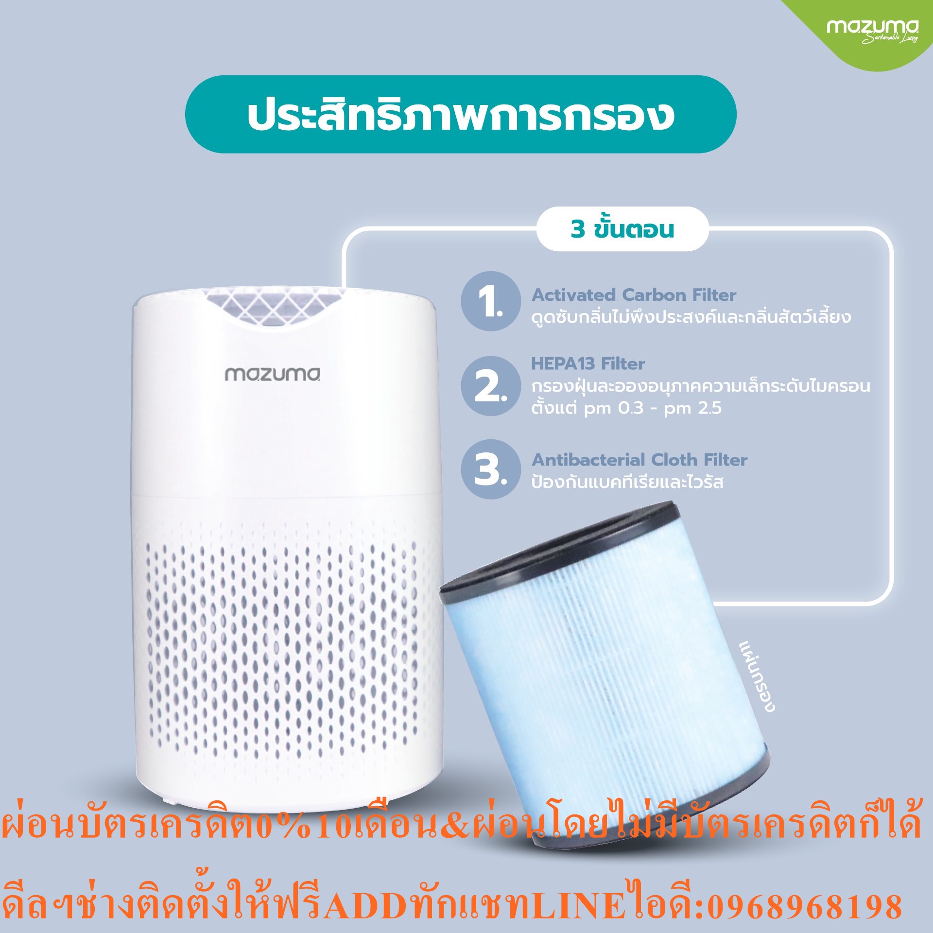 MAZUMAเครื่องฟอกอากาศNANOCAREสูงสุด25ตารางเมตรWiFiระดับความเงียบที่29DBทำให้บ้านของคุณเป็นสถานที่ที่อากาศบริสุทธิ์สินค้าใหม่ๆต้องสั่งเบิกจากศูนย์แท้ๆ100%PREORDERฟรีSOUNDBARลำโพงบูลทูธพกพา รูปที่ 5