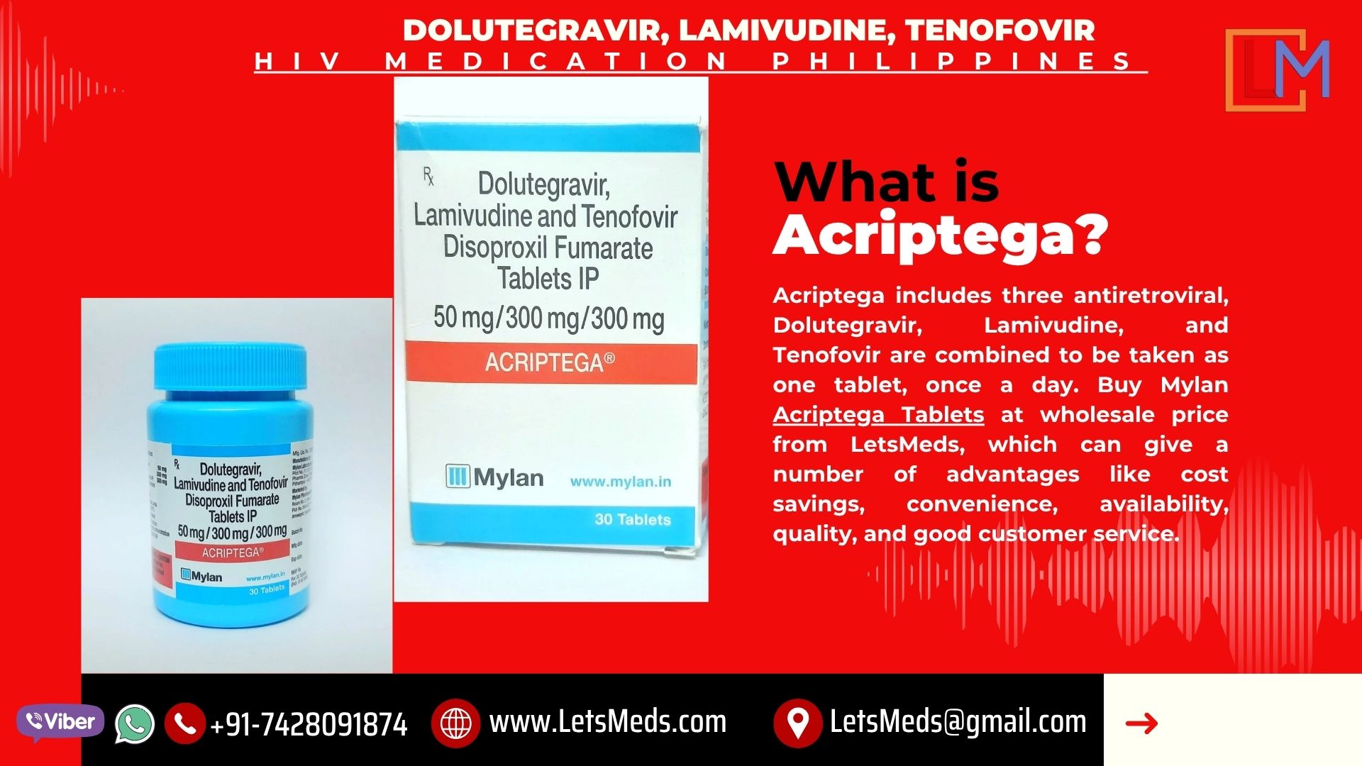 Acriptega Tablet Cost Online  Dolutegravir Lamivudine Tenofovir Brands Price รูปที่ 1