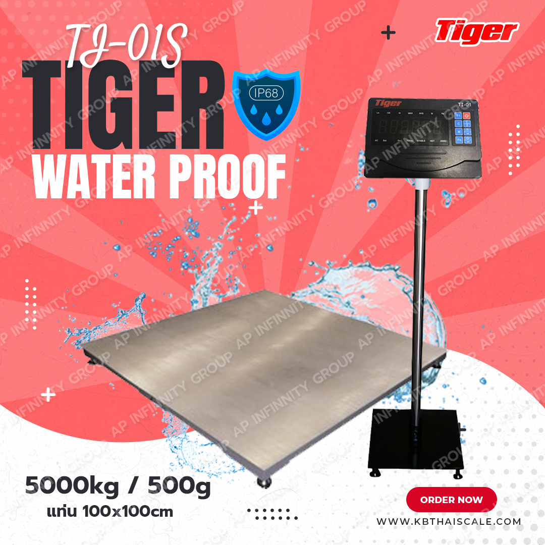 เครื่องชั่งตั้งพื้นขนาดใหญ่กันน้ำ TI-01S ความละเอียด500กรัม  ขนาดแท่นชั่ง 100*100cm ฐานสแตนเลส(หัวไม่กันน้ำ) รูปที่ 1