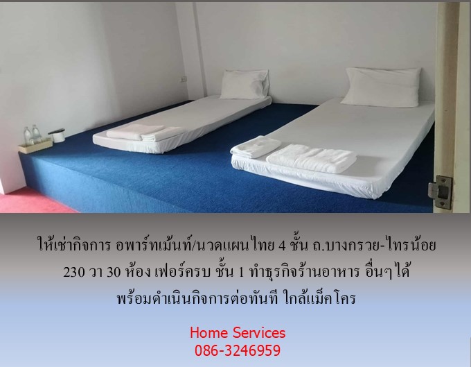 ให้เช่ากิจการ อพาร์ทเม้นท์/นวดแผนไทย 4 ชั้น ถ.บางกรวย-ไทรน้อย 230 วา 30 ห้อง เฟอร์ครบ ชั้น 1 ทำร้านอาหาร ธุรกิจอื่นๆได้ พร้อมดำเนินกิจการต่อทันที ใกล้แม็คโคร  รูปที่ 6
