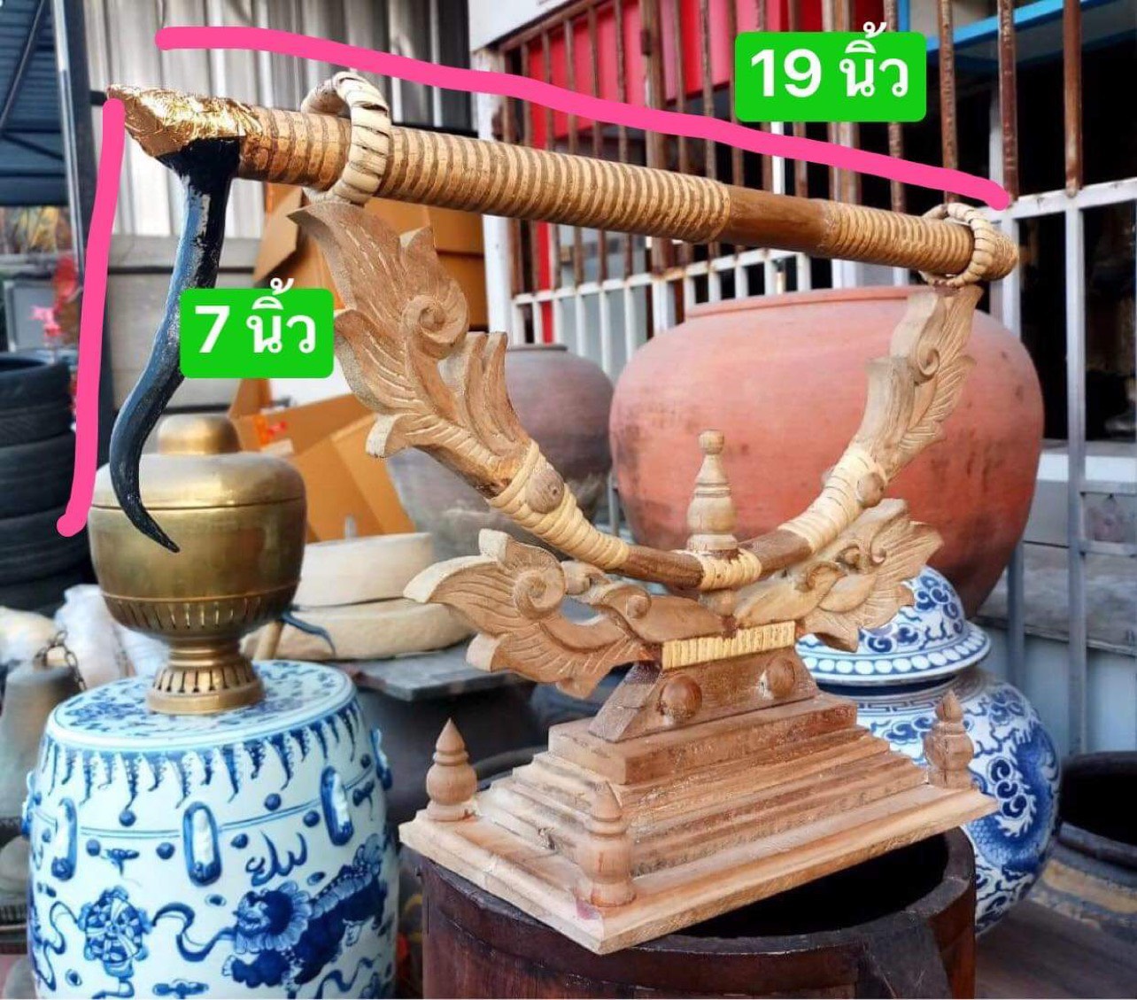 ตะขอสับช้างโบราณ ศิลปะเชียงใหม่ ขอสับช้างแบบมีฐานตั้ง สไตล์ล้านนา ไม้สักแกะสลัก รูปที่ 7