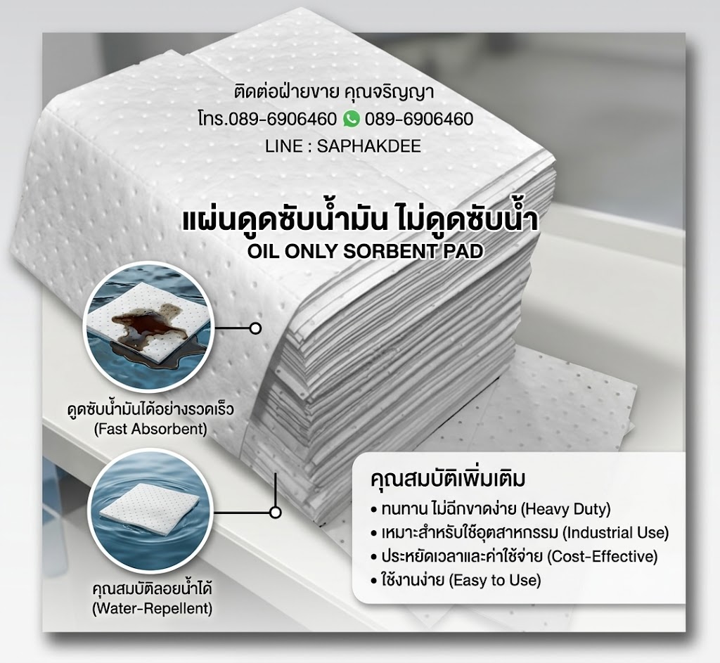 Oil Eater Oil Only sorbents Pads แผ่นดูดซับน้ำมันโดยไม่ดูดซับน้ำ ลอยเหนือน้ำ รูปที่ 2