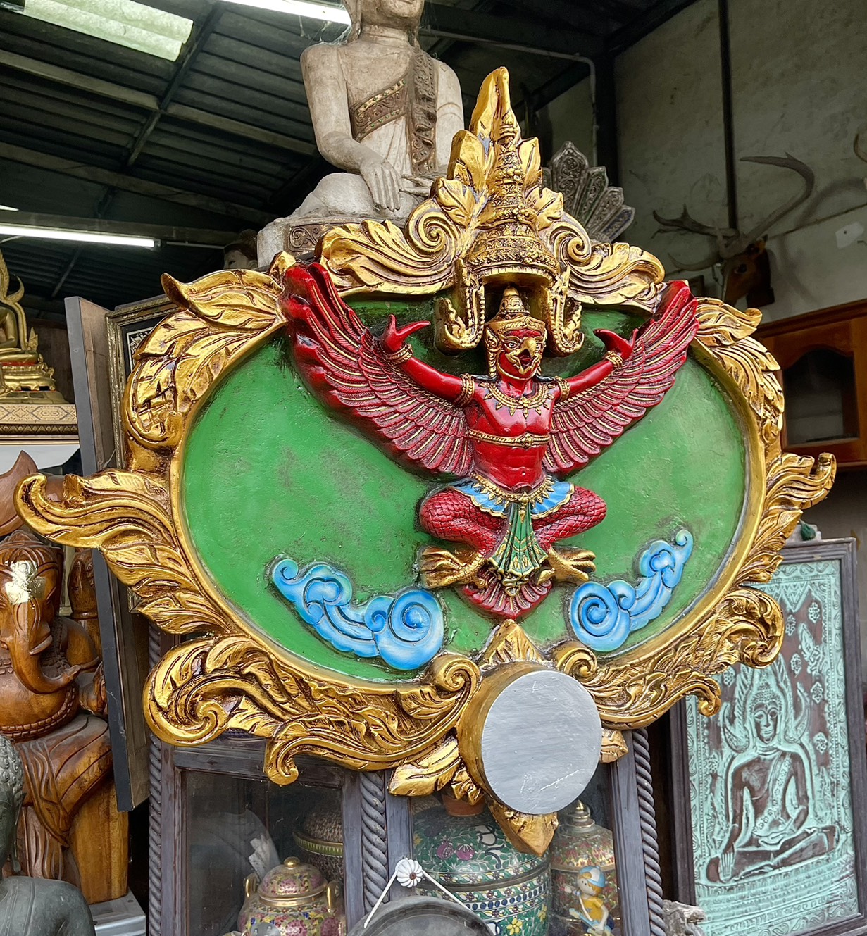 ซุ้มพญาครุฑ ขนาด1เมตร แขวนผนัง รูปหล่อพญาครุฑ พิมพ์เทพบุตร รูปที่ 4