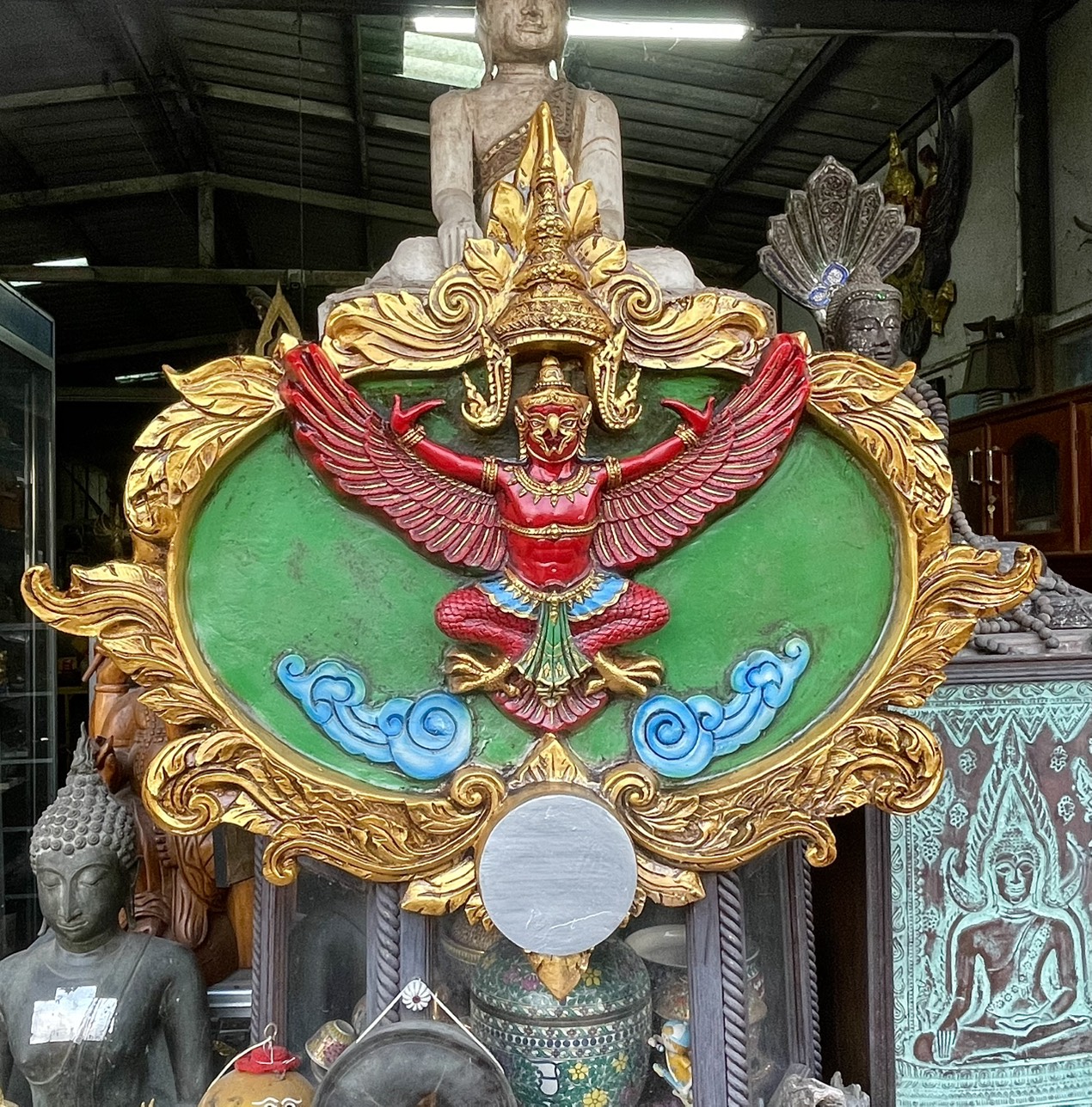 ซุ้มพญาครุฑ ขนาด1เมตร แขวนผนัง รูปหล่อพญาครุฑ พิมพ์เทพบุตร รูปที่ 6