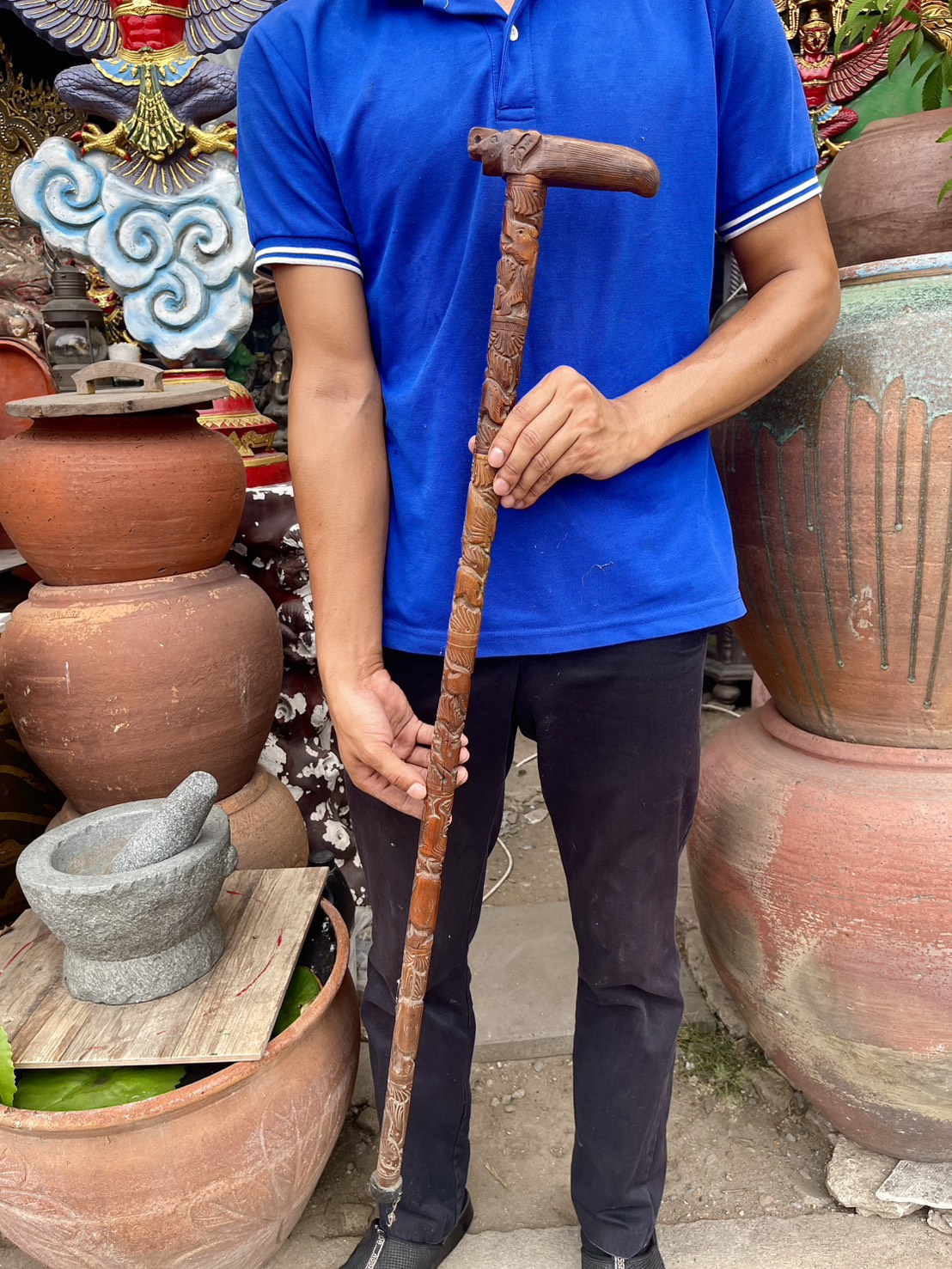 ไม้เท้าแกะสลัก ที่จับรูปตัวT แกะลวดลายวิจิตร มีจุกยางกันลื่น ขนาดยาว92ซม รูปที่ 7
