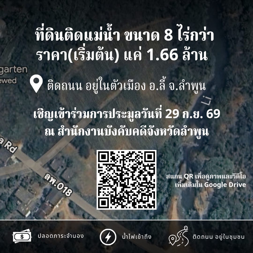 ขายถูก! ที่ดินติดแม่น้ำเกือบ 9 ไร่ในลำพูน ราคาเริ่มต้นแค่ 1.6 ล้านบาท รูปที่ 7