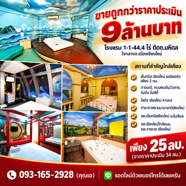 ขายถูกกว่าประเมิน 9 ล้าน!! โรงแรม 1-1-44.4 ไร่ ติดถ.มหิดล ใจกลางอ.เมืองเชียงใหม่ ใกล้เซ็นทรัลแอร์พอร์ต 2 กม. รูปที่ 3