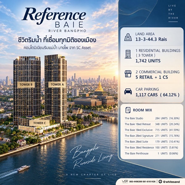 ด่วน! คอนโดหรู ริมแม่น้ำเจ้าพระยา เรฟเฟอเรนซ์ เบย์ ริเวอร์ บางโพ เปิดสิทธิ์รอบ VVIP 26–27 ก.ย.69 นี้ โทร 0655639565 รูปที่ 4