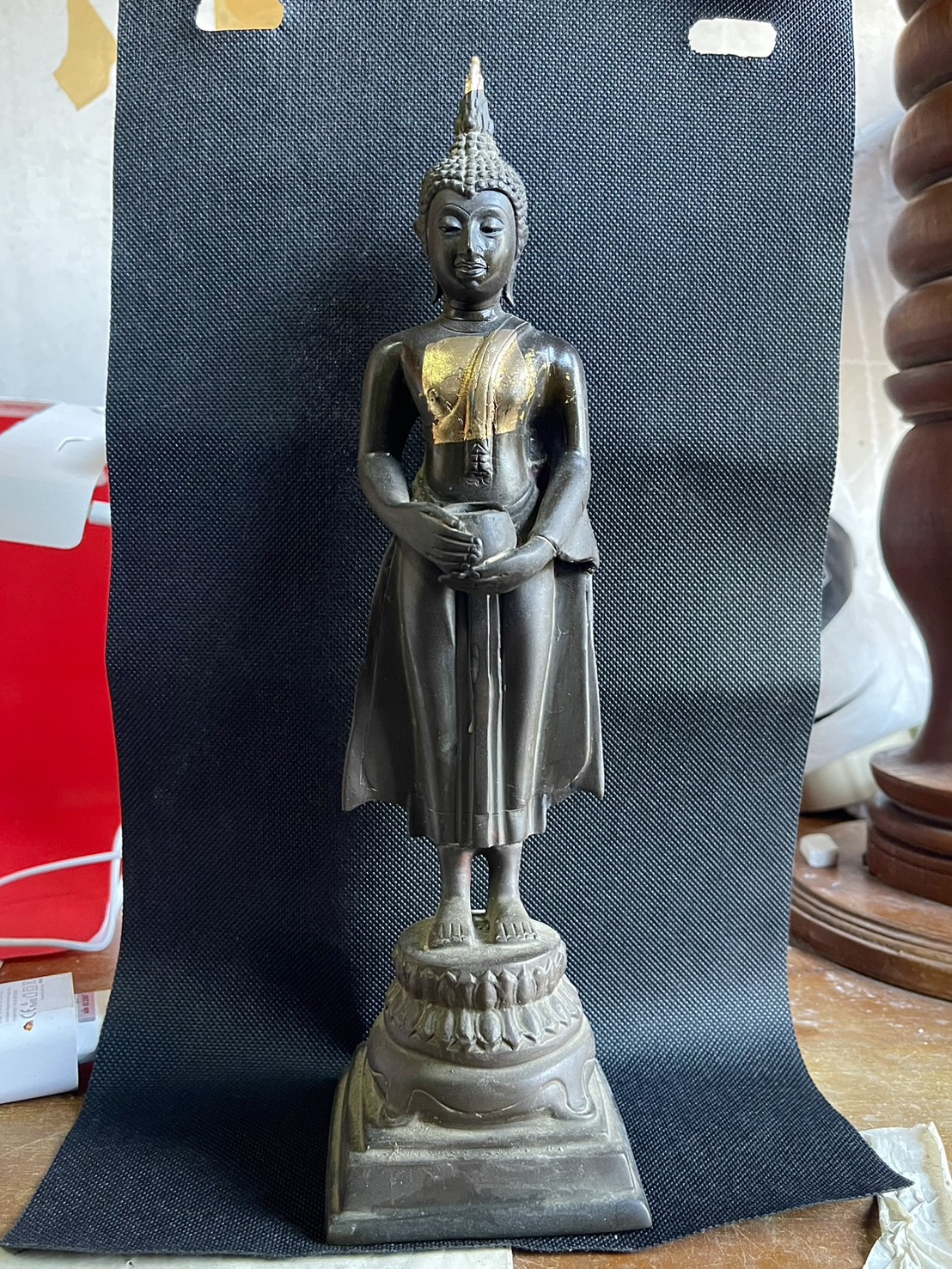 พระพุทธรูปทองเหลือง ปางอุ้มบาตร พระประจำวันพุธ ขนาดสูง12นิ้ว ยุครัชกาล รูปที่ 3