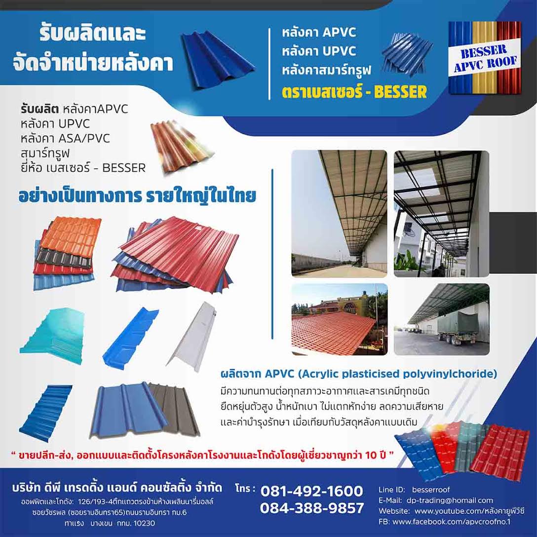 รูปภาพ ​ผลิตและจำหน่าย หลังคาสมาร์ทรูฟ APVC UPVC SPVC ASA ผนังและบานเกล็ด ตราเบสเซอร์-BESSER 