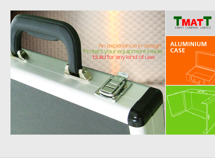 t-matt : aluminium and fabric บริษัท ที-แมทท์ จำกัด รับ ผลิตและจำหน่าย กระเป๋าอลูมิเนียม ตามความต้องการ มีการออกแบบผลิตภัณฑ์โดยคำนึงถึงความแข็งแรง ทนทาน รูปที่ 1